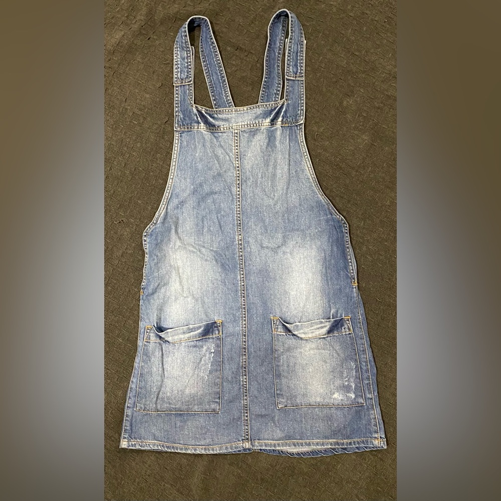 Denim Overall Dress with Pockets - Picture 2 of 6